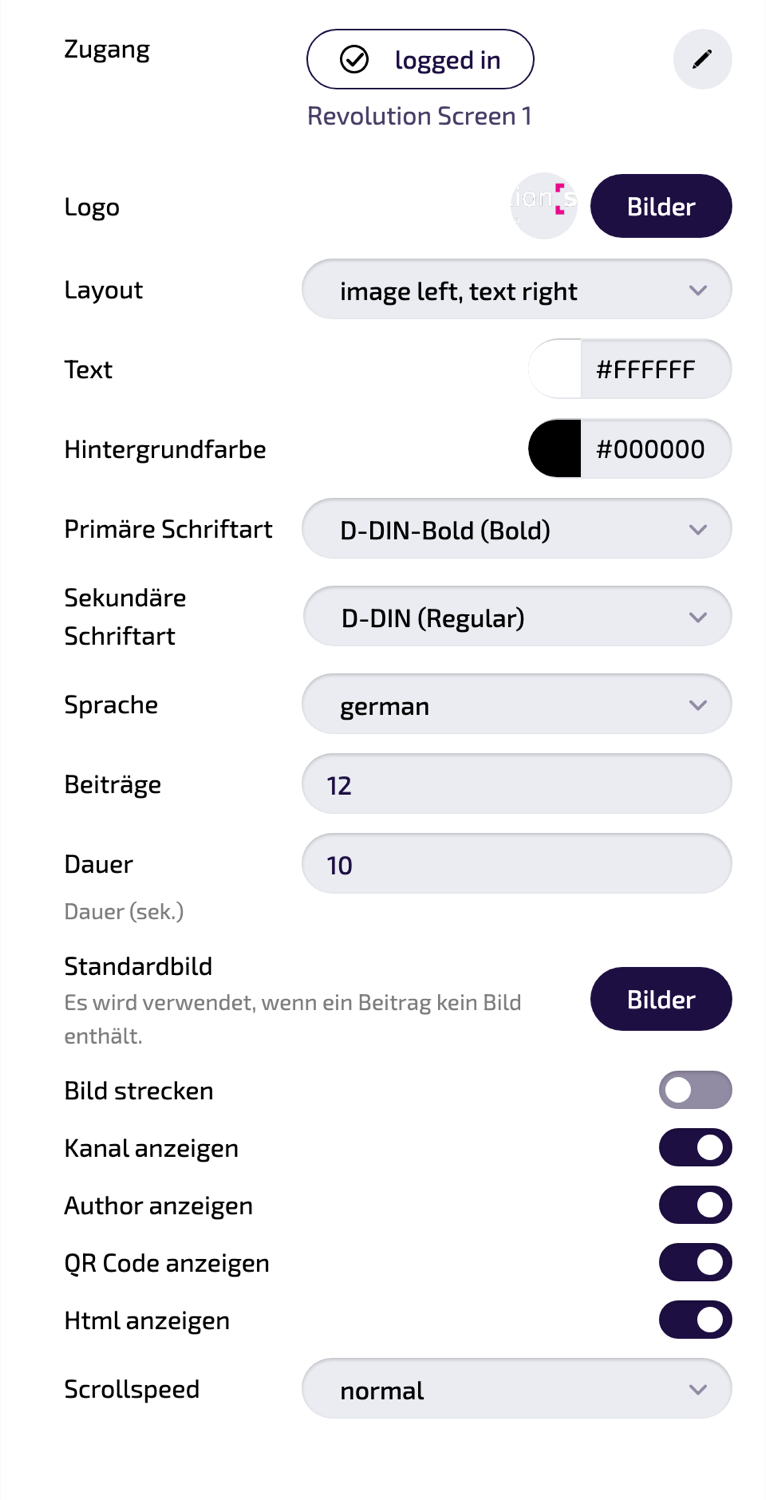 Alle Einstellungen der Instanz im Überblick (Einstellungs-Panel).