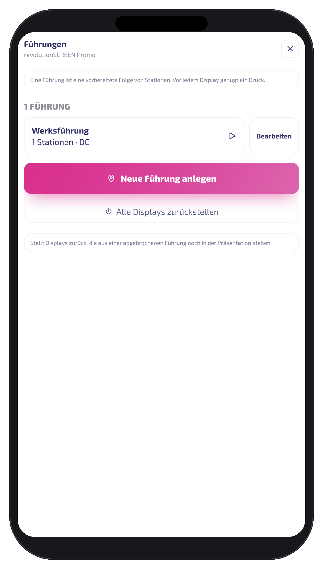 Übersicht aller Führungen eines Mandanten