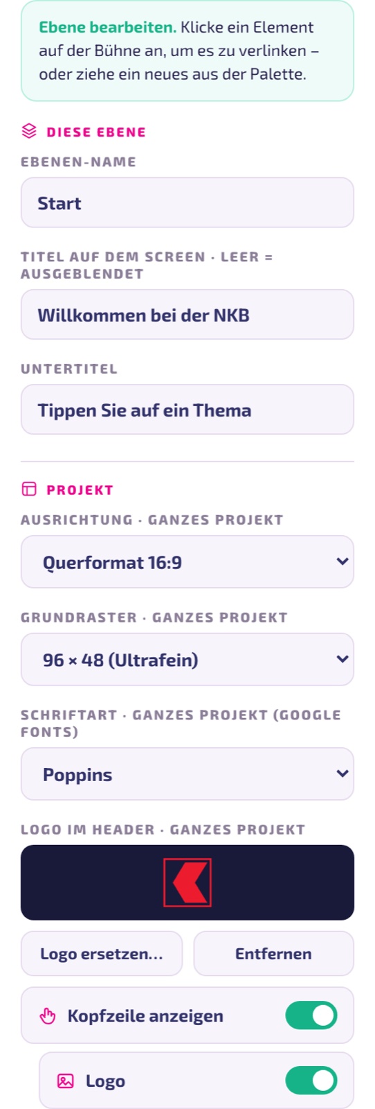 Titre, sous-titre et arrière-plan de la couche actuelle.