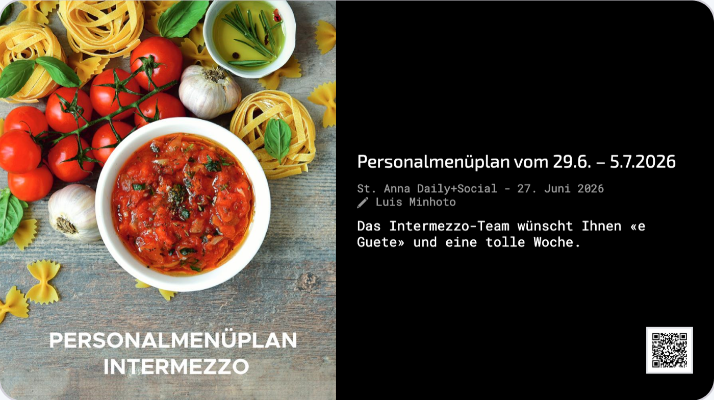 Beitrag „Personalmenüplan" in der Live-Vorschau (Bild links, Text rechts).