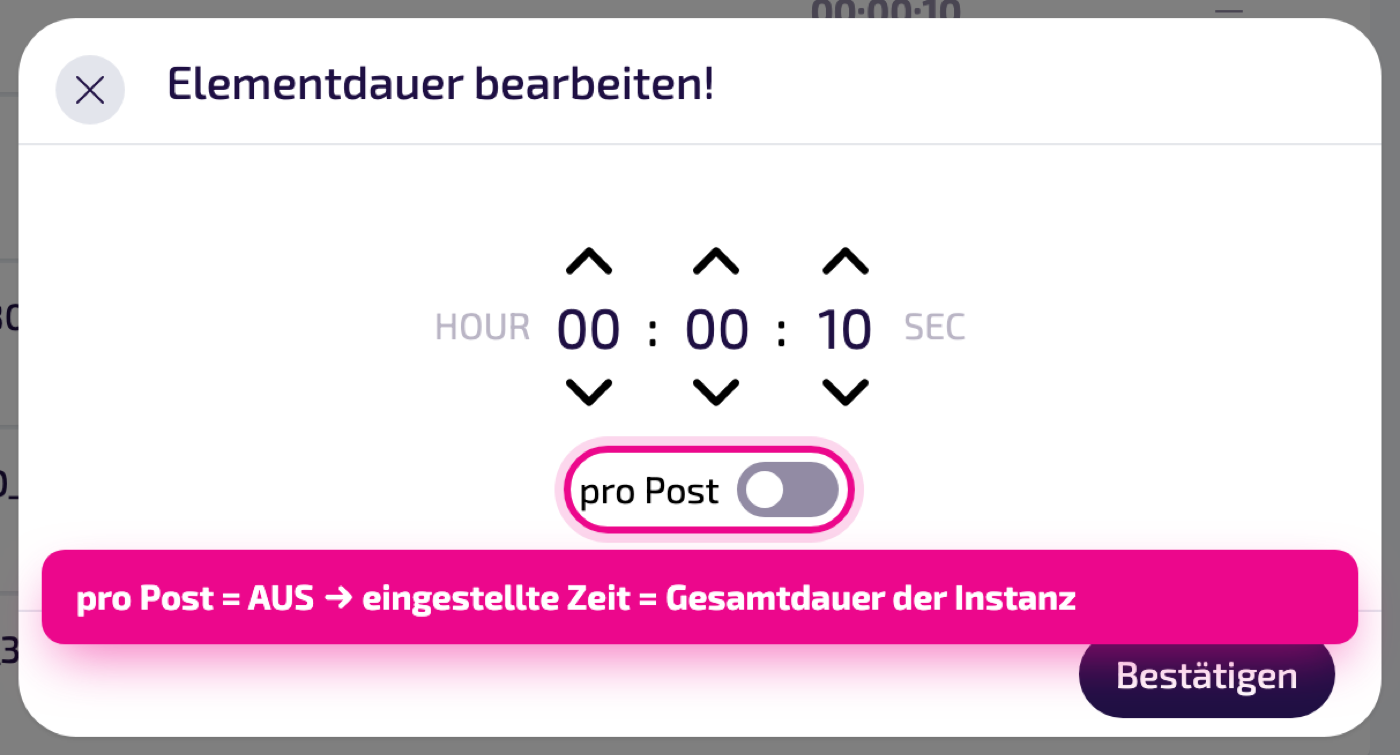 pro Post = AUS: die Zeit gilt als Gesamtdauer der Instanz.