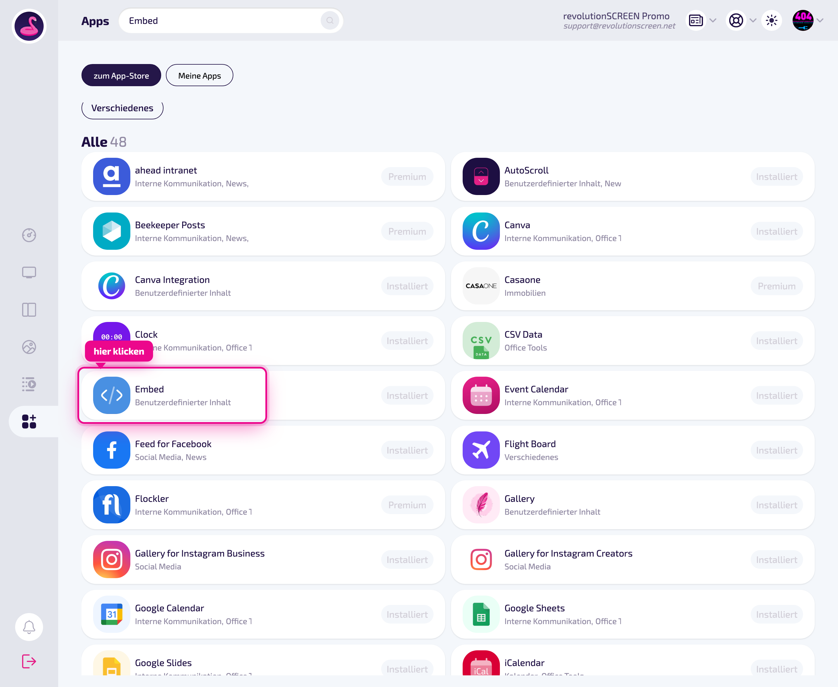 App Store: clicca la scheda „Embed".