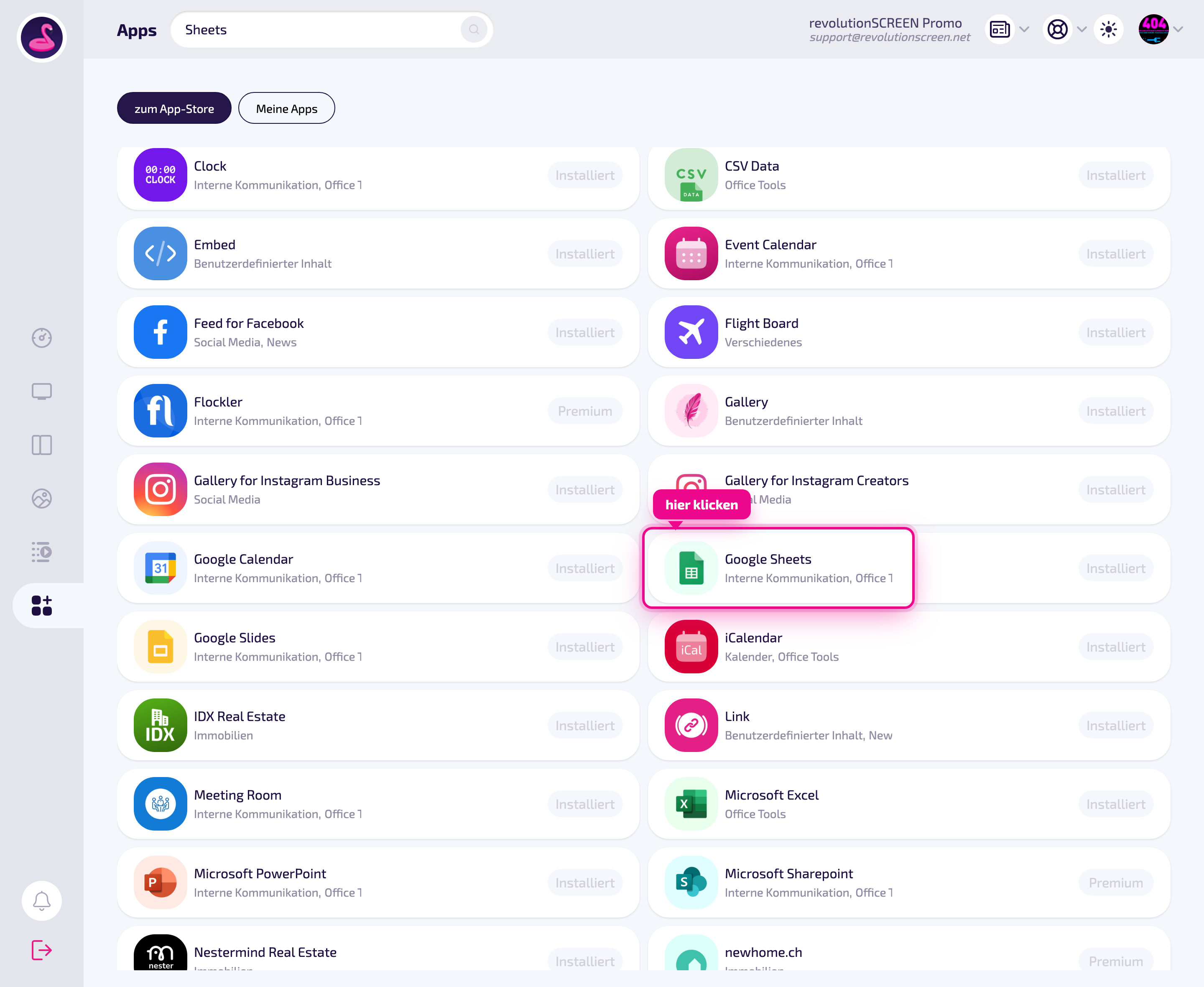App Store: die Kachel „Google Sheets" anklicken.