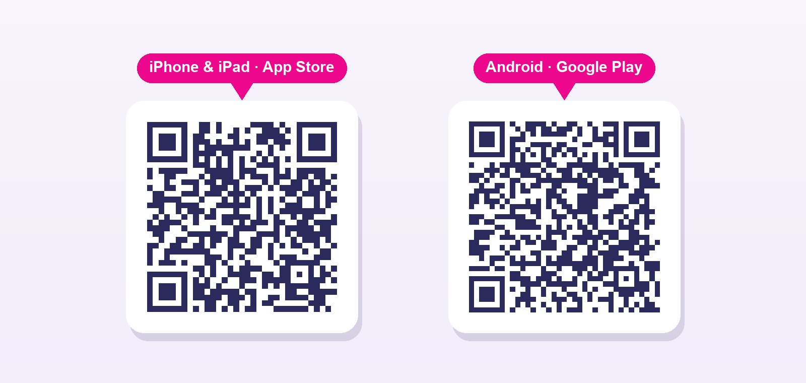 Links für iPhone und iPad, rechts für Android — mit der Handykamera scannen.
