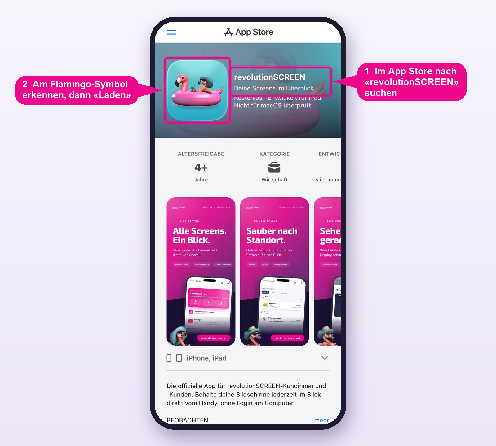Die App «revolutionSCREEN» im App Store.