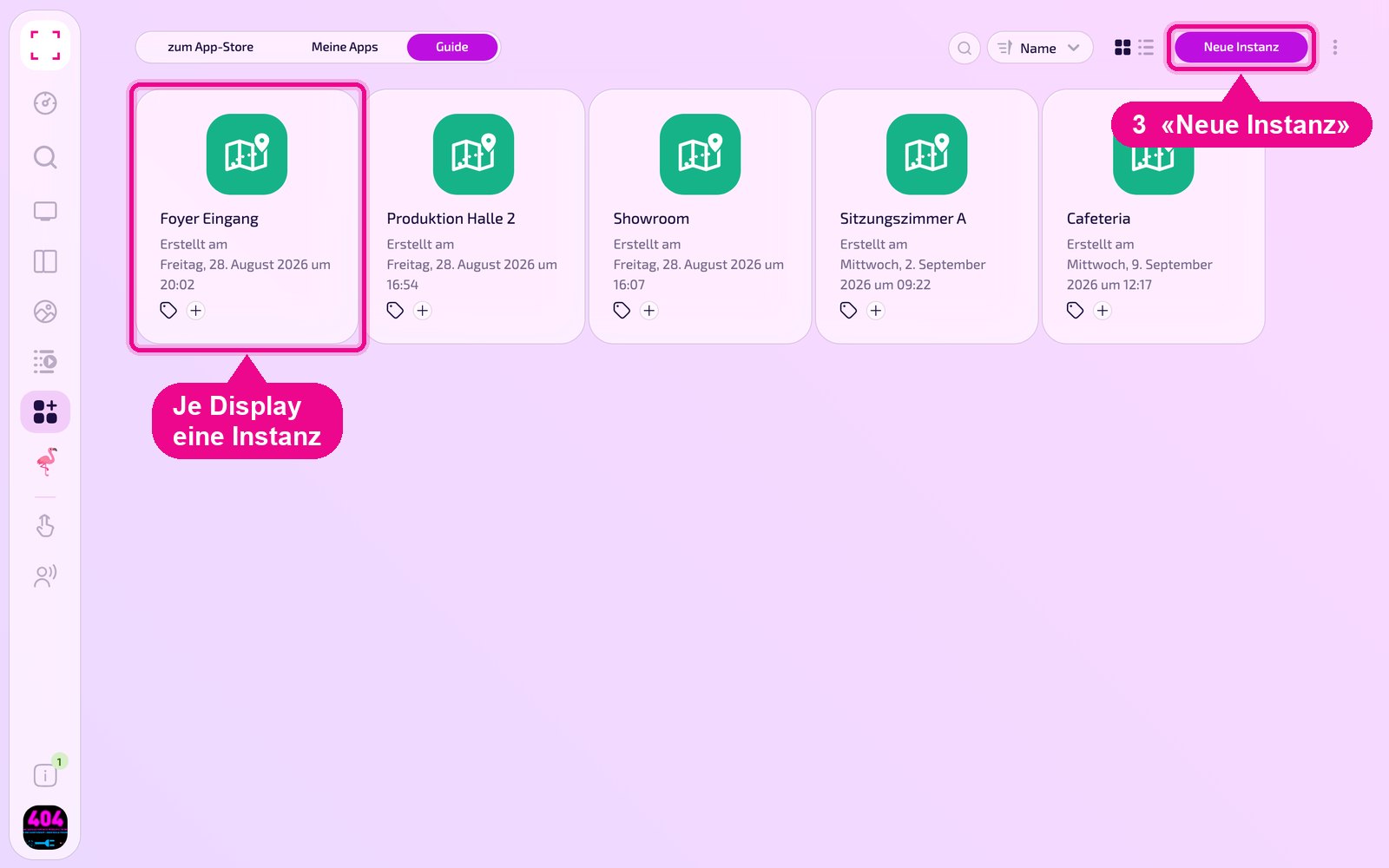 Die Guide-Instanzen — eine je Display.