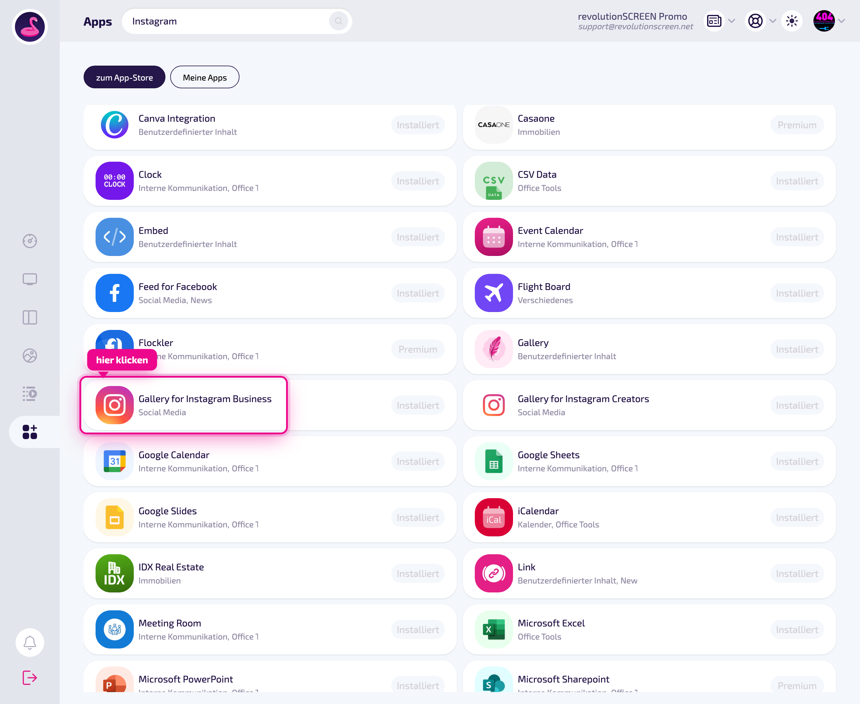 App Store: die Kachel „Gallery for Instagram Business" anklicken.