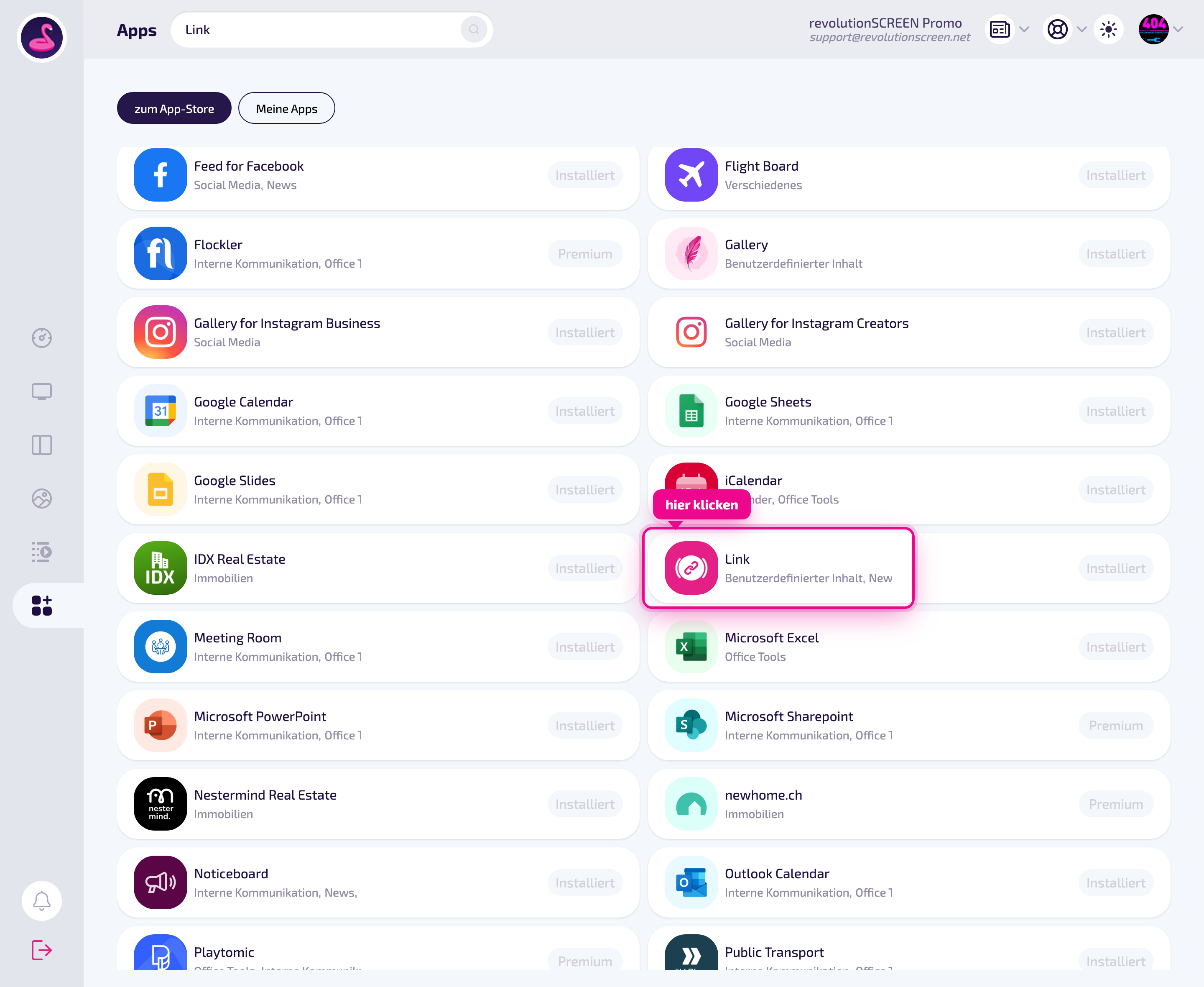 App Store: die Kachel „Link" anklicken.