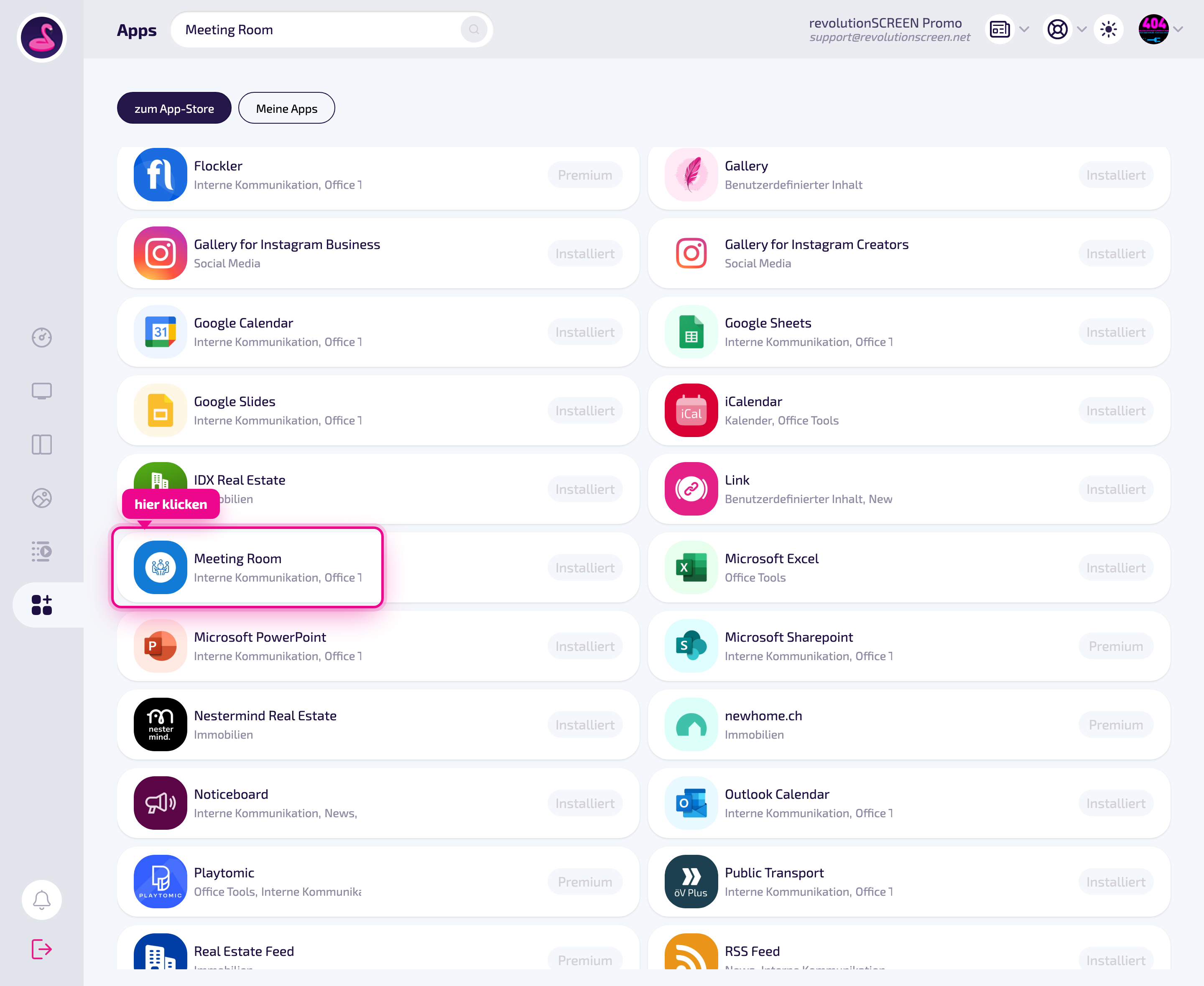 App Store: click the „Meeting Room" tile.