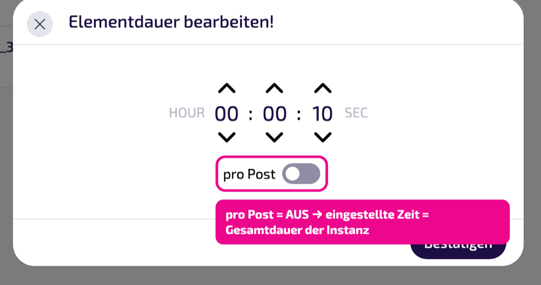 pro Post = AUS: die Zeit gilt als Gesamtdauer der Instanz.