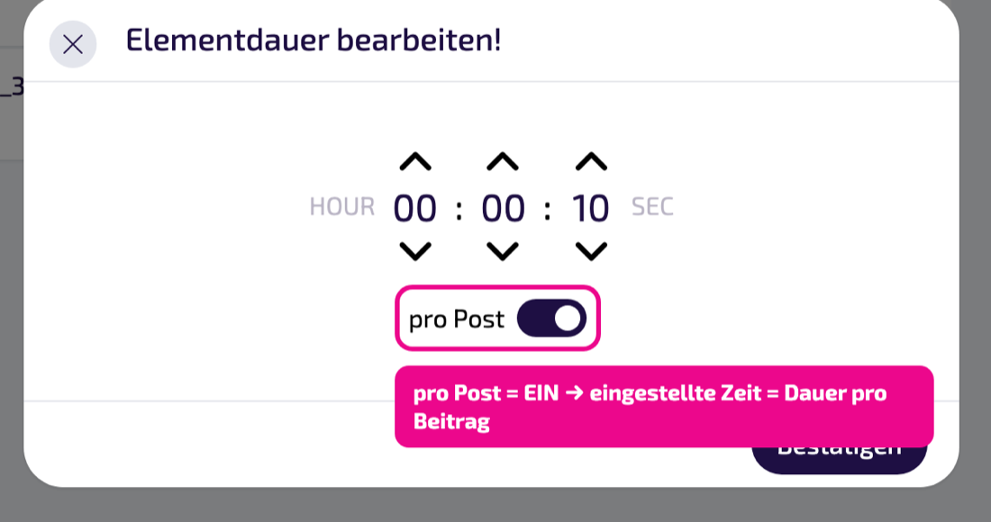 pro Post = EIN: die Zeit gilt pro Beitrag – alle Beiträge werden gezeigt.