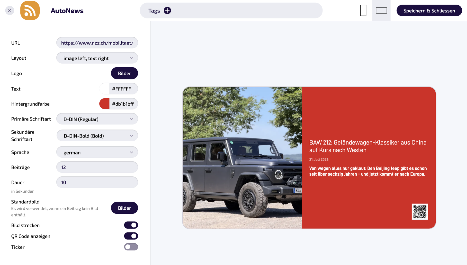 Weiteres Farbschema – Text- und Hintergrundfarbe anpassbar.