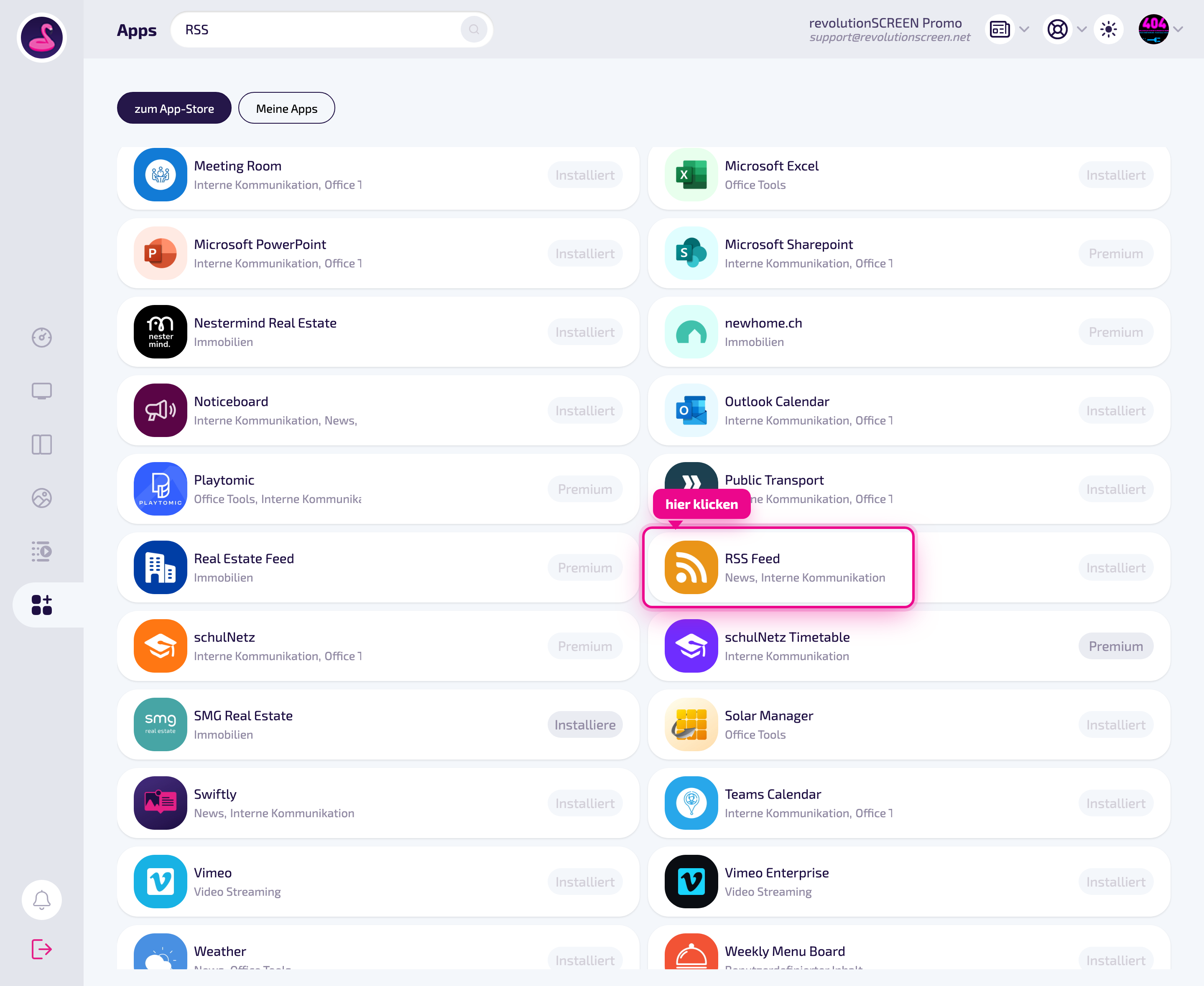 App Store: die Kachel „RSS Feed" anklicken.