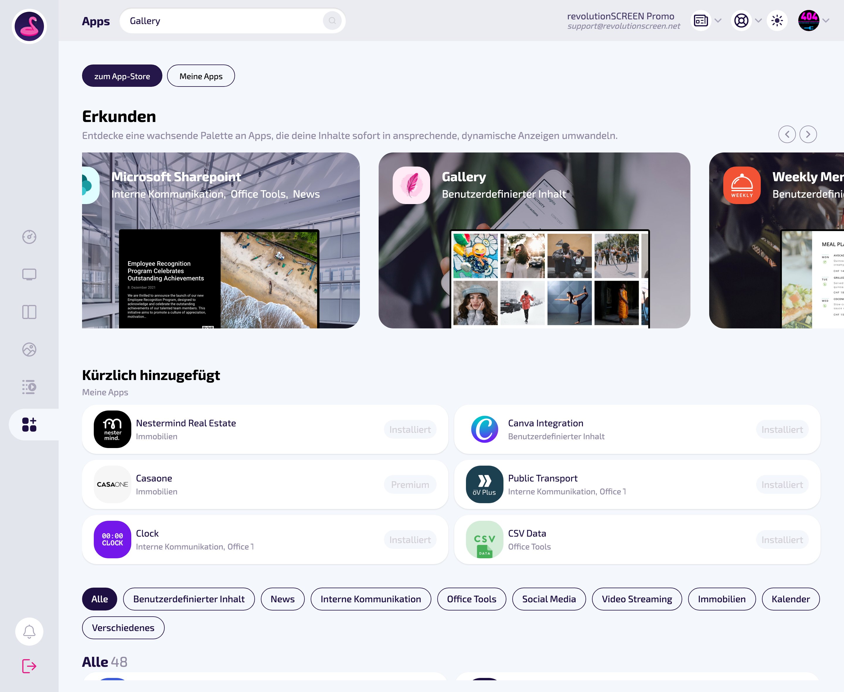 Detailseite der App – mit „Neue Instanz" eine Ausspielung anlegen.