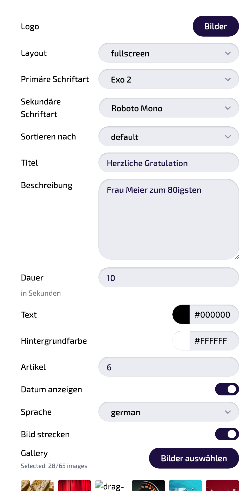 Alle Einstellungen der Instanz im Überblick (Einstellungs-Panel).