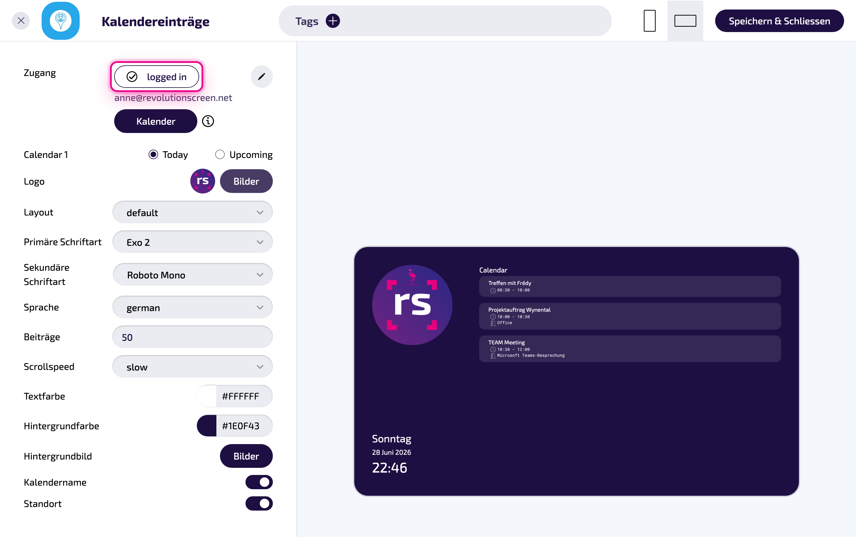 Istanza configurata: a sinistra le impostazioni, a destra l'anteprima live.