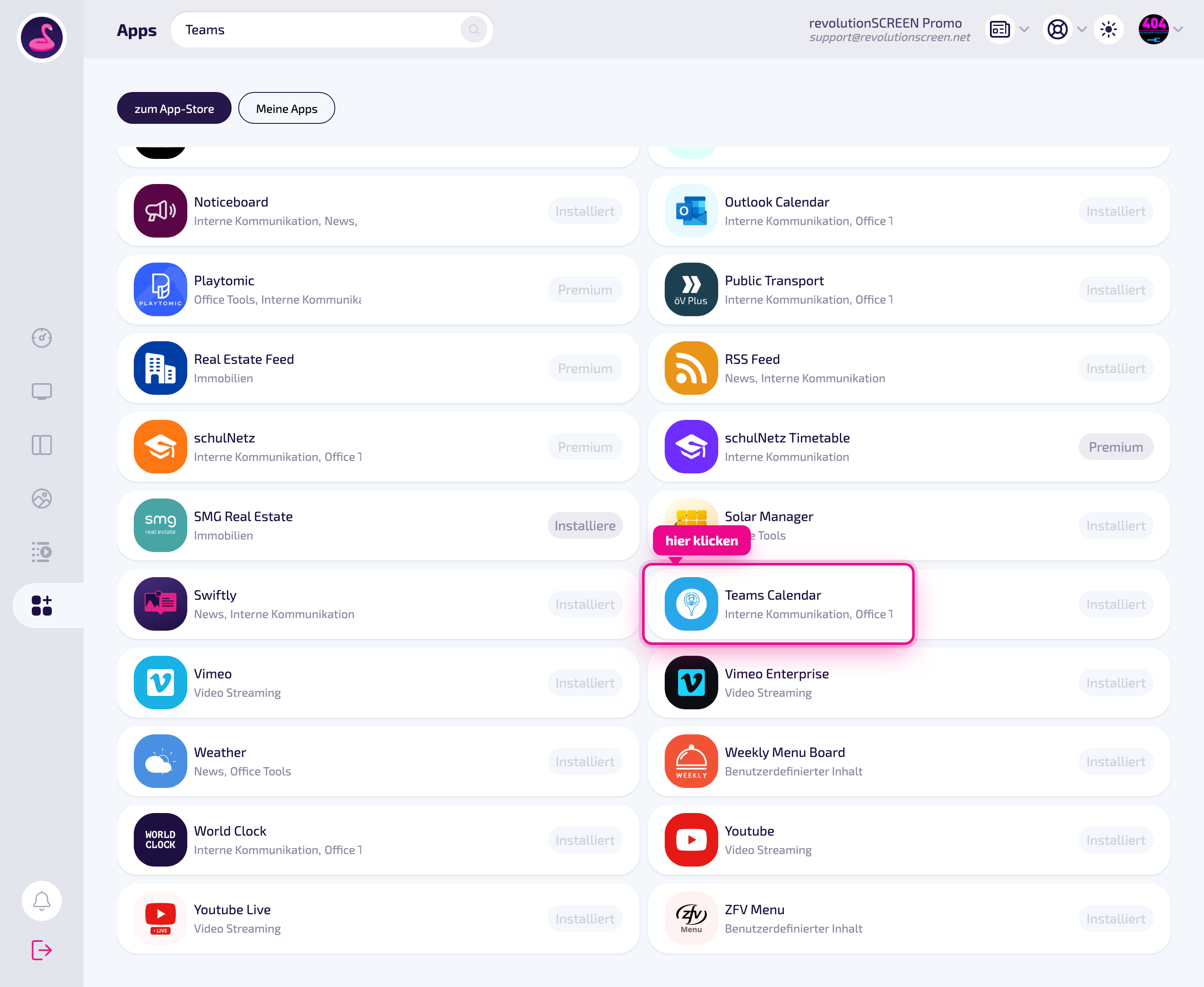 Appstore: cliccare la tessera „Teams Calendar".