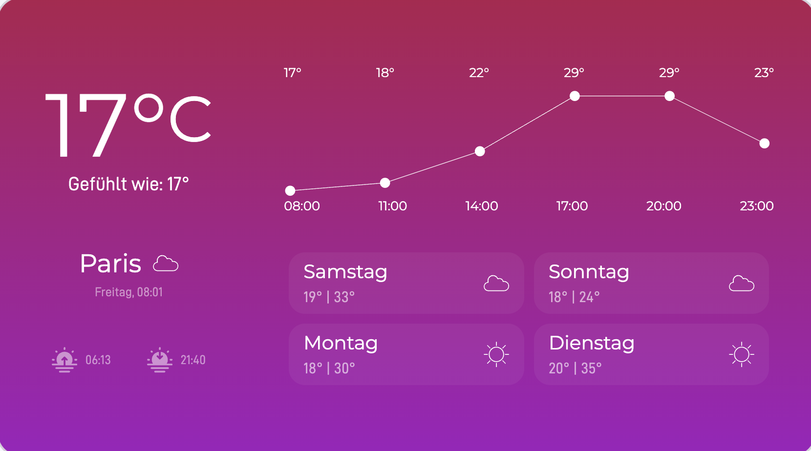 Frei wählbare Farben, Sprache und Ort.