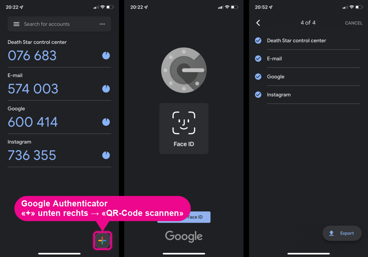 Google Authenticator: aggiungi un nuovo account tramite il «+»